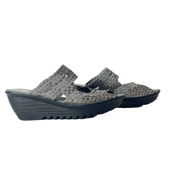 Bernie Mev Gray Woven Fabric Wedge Slip On Peep Toe Sandals Womens EU 41 US 10.5 - Picture 3 of 10